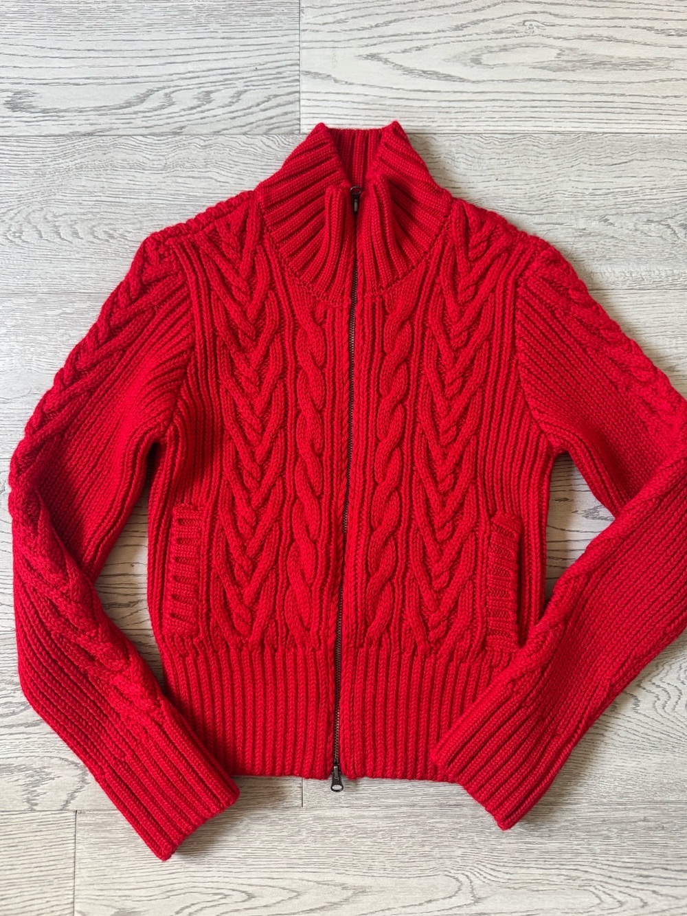KOTN Red Cable-Knit Zip Turtleneck Sweater